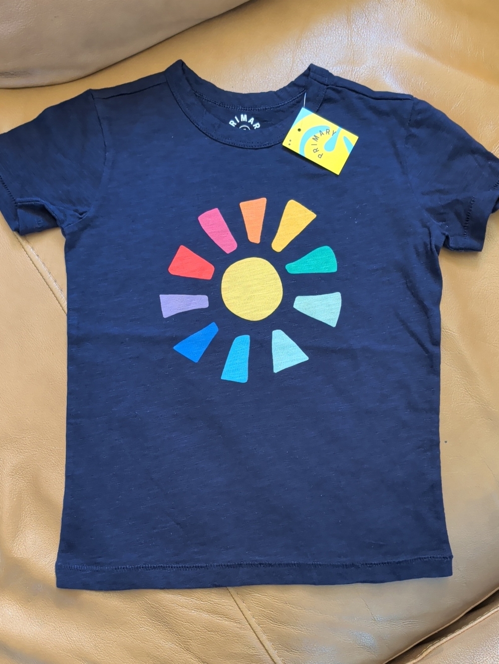 Primary Navy Tee with Bright Rainbow Sun Graphic (New With Tags)